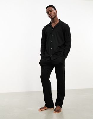 Calvin Klein CK Black button down sleep shirt and trouser pyjama set  in black - ASOS Price Checker