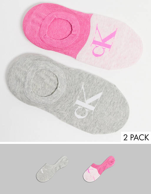 Calvin Klein CK Jeans 2 pack colour block footie socks in pink and grey