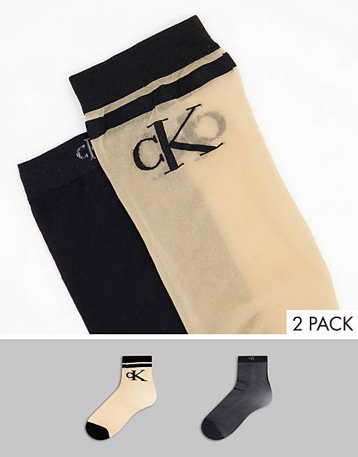 Calvin Klein CK Jeans 2 pack sheer short socks in beige and black