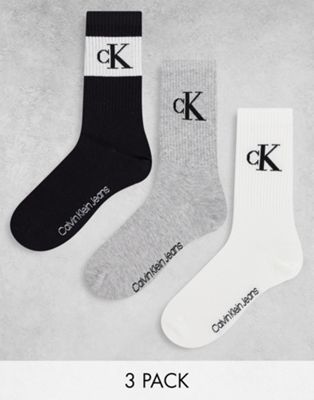 Calvin Klein CK Jeans 3 pack logo short socks in monochrome