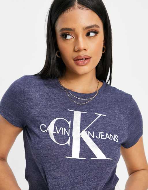 Calvin Klein CK Jeans iconic logo scoop neck t shirt in gray heather