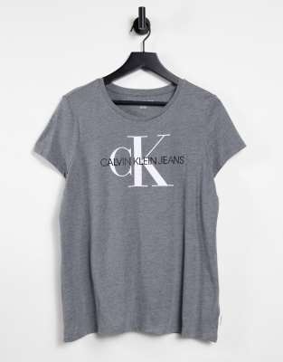 Calvin Klein Ck Jeans Iconic Logo Scoop Neck T-shirt In Medium Gray-grey
