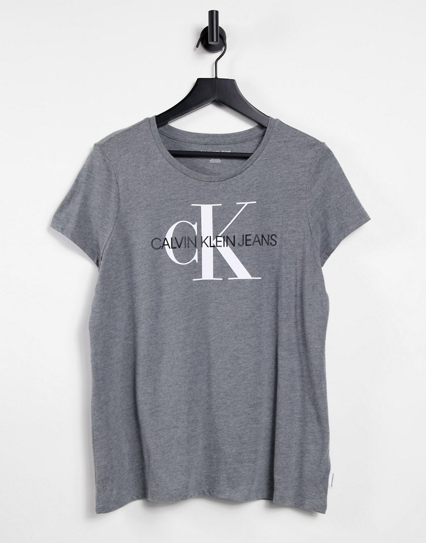 Calvin Klein CK Jeans iconic logo scoop neck T-shirt in medium gray-Grey