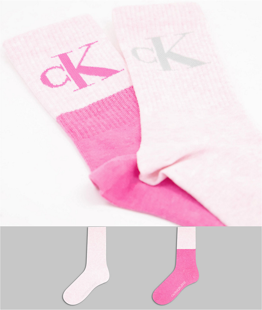 Calvin Klein - CK Jeans - Set van 2 paar korte sokken met kleurvlakken in roze-Veelkleurig
