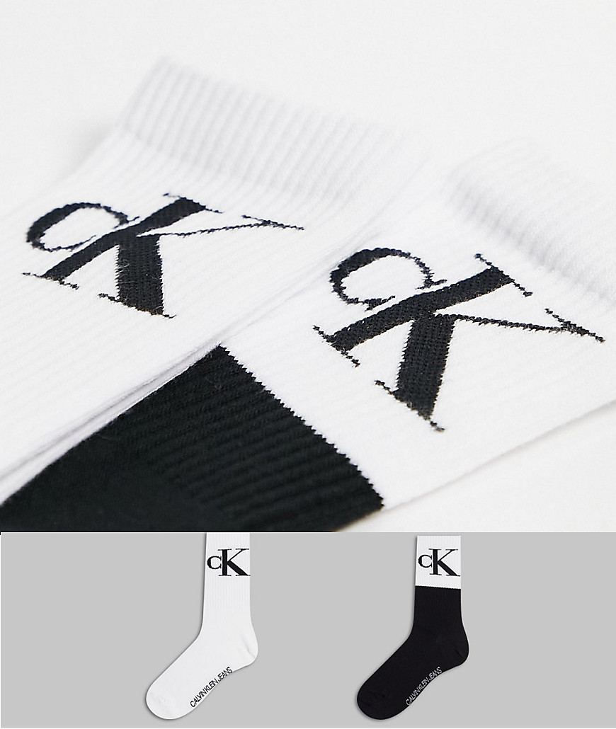 Calvin Klein - CK Jeans - Set van 2 paar korte sokken met kleurvlakken in zwart en wit-Meerkleurig