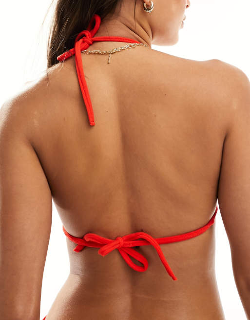 Calvin Klein CK monogram rib triangle bikini top in Cajun red, 3 of 4