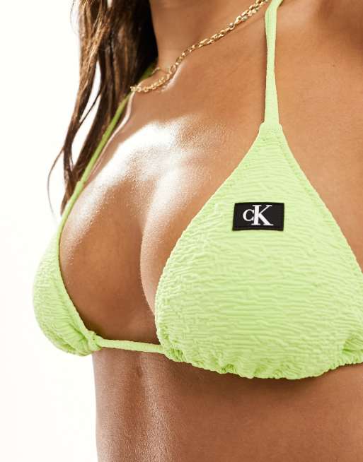 Calvin Klein CK monogram texture triangle bikini top in sharp green