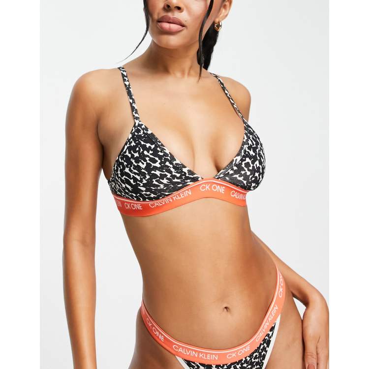 Calvin Klein CK96 unlined triangle bralet in black animal lace