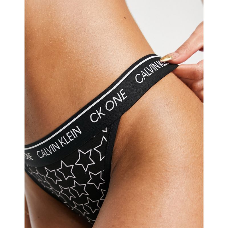 Donna  Calvin Klein - CK One - Completo intimo senza fodera in cotone nero con stampa a stelle