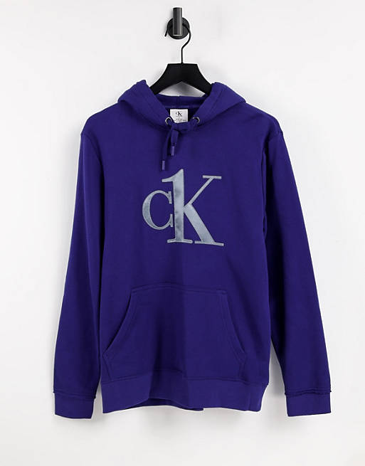 Calvin Klein CK One chest logo lounge hoodie in blue