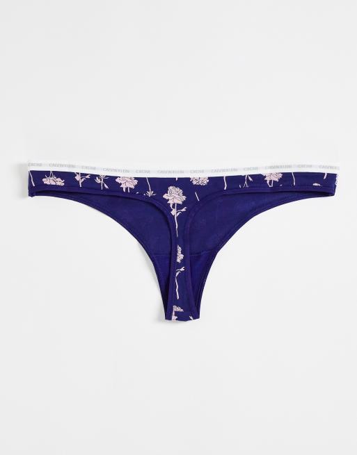 Calvin Klein CK One Cotton 2-pack logo thongs in gray and blue rose print, 2 of 4