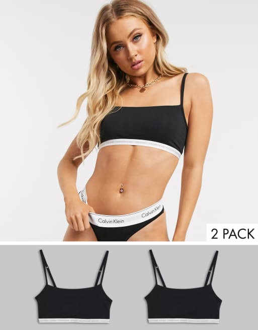 Calvin Klein CK One Cotton 2 pack unlined bralette in black | ASOS