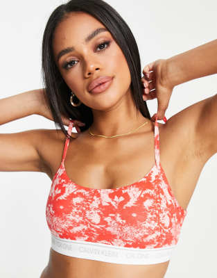 Calvin Klein CK One Cotton unlined bralette in pink and red floral print