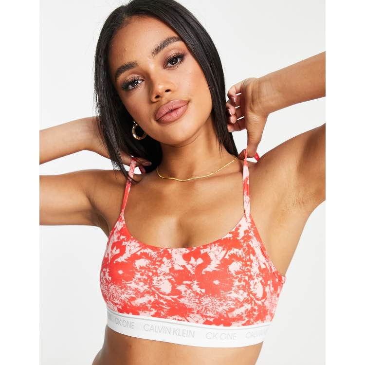 Calvin Klein CK One Cotton unlined bralette in pink and red floral print