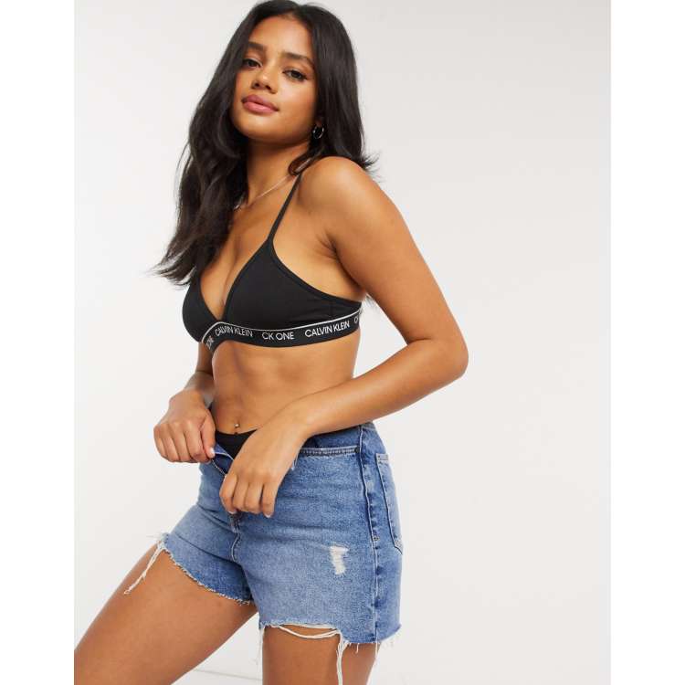 Calvin Klein CK One logo mesh unlined bralet in black