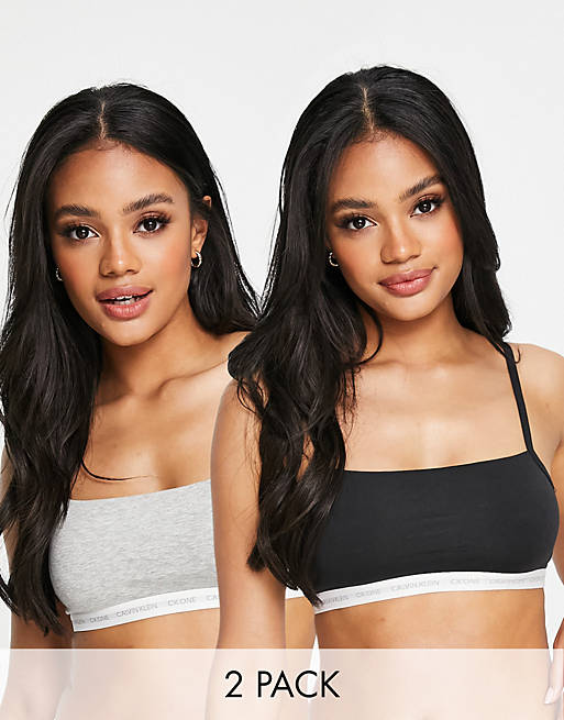 Calvin Klein CK One Exclusive unlined 2 pack cami strap bralettes in black  and gray