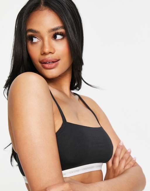 Calvin Klein CK One Exclusive unlined 2 pack cami strap bralettes in black and grey, 3 of 4