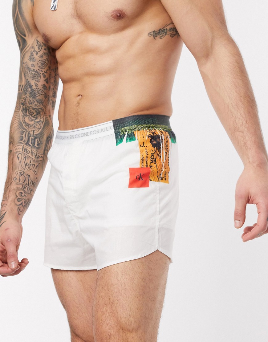 Calvin Klein - CK One - Geweven boxershort met print op de zijkant-Wit