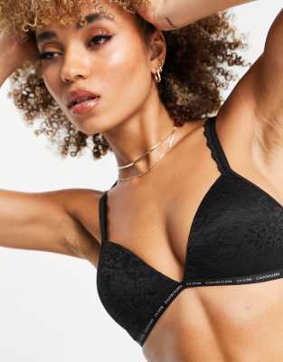 CK Black Graphic Lace Unlined Triangle Bralette