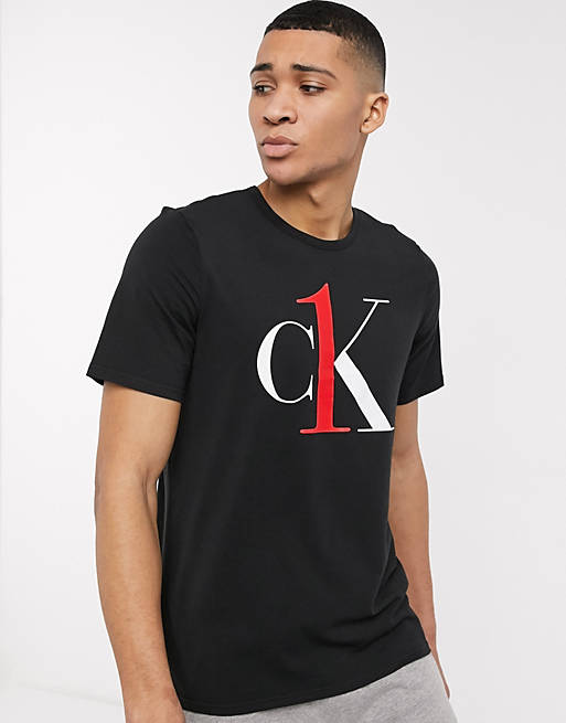 Calvin Klein CK One large logo crew neck lounge t-shirt in black | ASOS