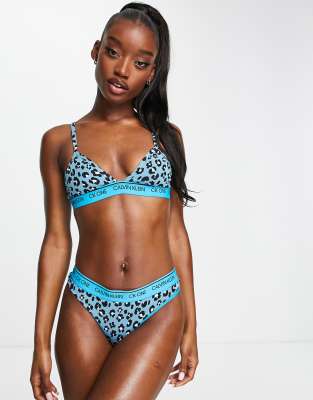 Calvin Klein CK One leopard printed brazilian thong in blue