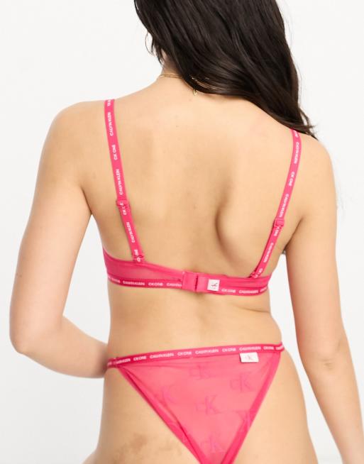 Calvin Klein CK One Logo lace sheer unlined demi bra in hot pink