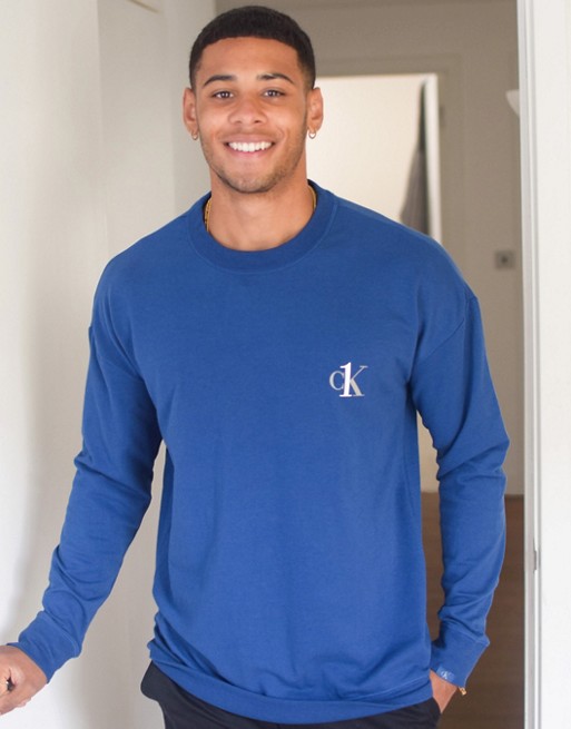 Calvin Klein CK One logo lounge sweatshirt in blue SUIT 8 co-ord