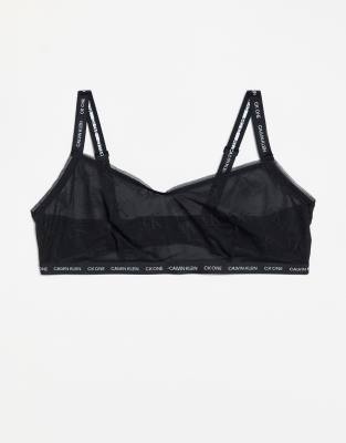 Calvin Klein CK One Logo Mesh Bralette, Black Black XS : .co