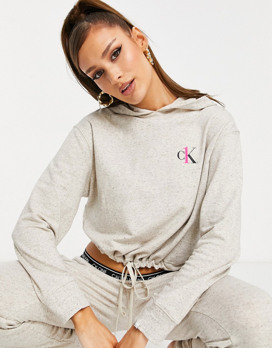 Calvin Klein CK One Lounge drawstring hem logo hoodie in gray-Grey