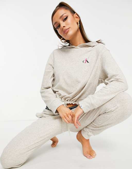 Calvin Klein CK One Lounge drawstring hem logo hoodie in grey | ASOS