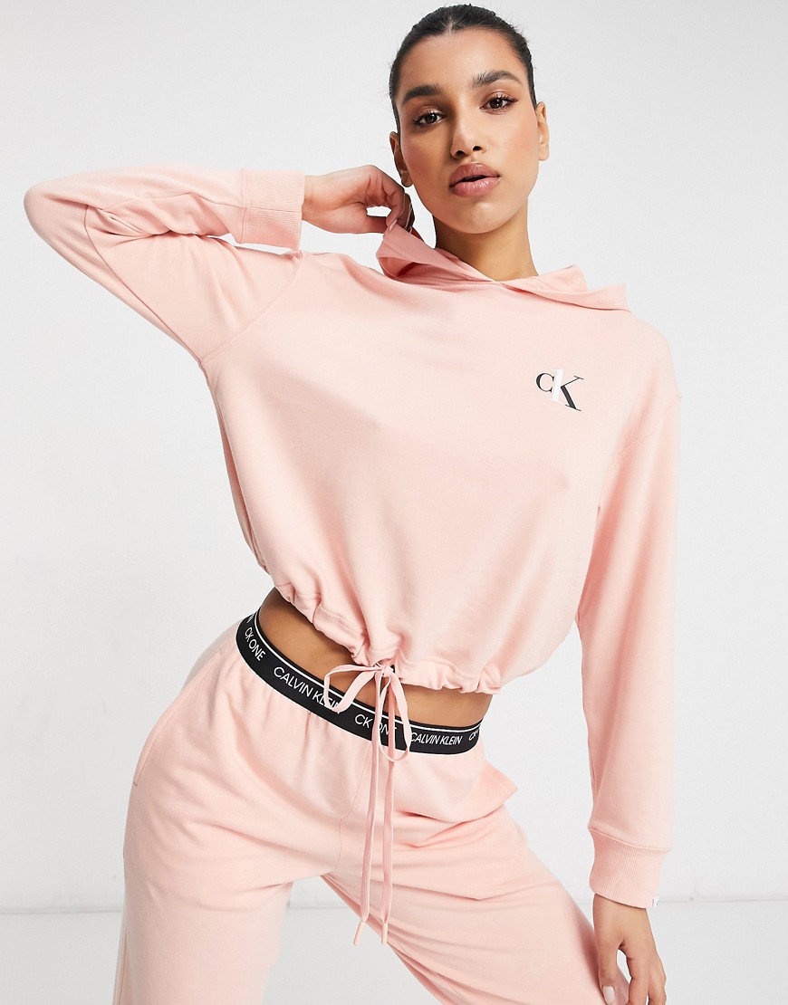 Calvin Klein CK One lounge drawstring hem logo hoodie in pink