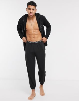 Calvin Klein CK One - Joggers da casa con fondo elasticizzato neri coordinati-Nero Nero