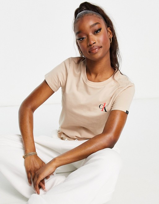 Calvin Klein CK One Lounge logo t-shirt in beige