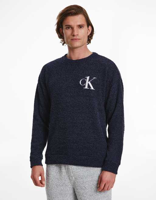 Calvin Klein CK One lounge sweatshirt in navy terrycloth ASOS