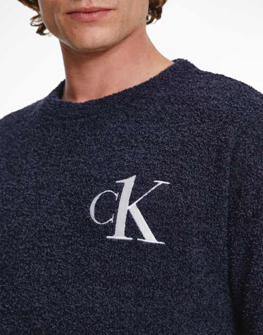 cap hoek Zeemeeuw Calvin Klein CK One lounge sweatshirt in navy terrycloth | ASOS