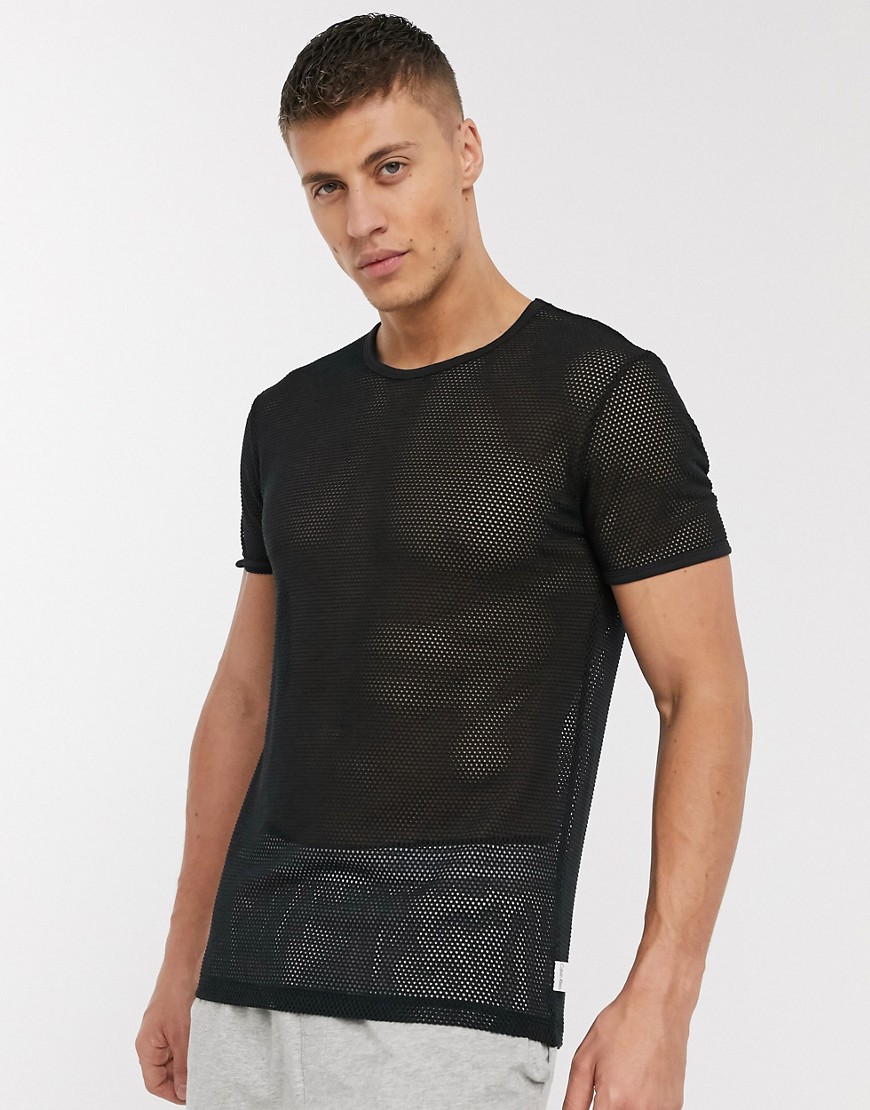 Calvin Klein - CK One - Lounge T-shirt van mesh met ronde hals in zwart