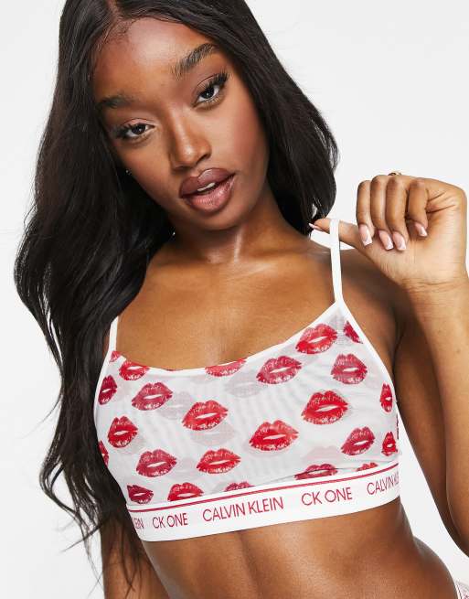 Calvin Klein CK One mesh logo thong in layered lips print