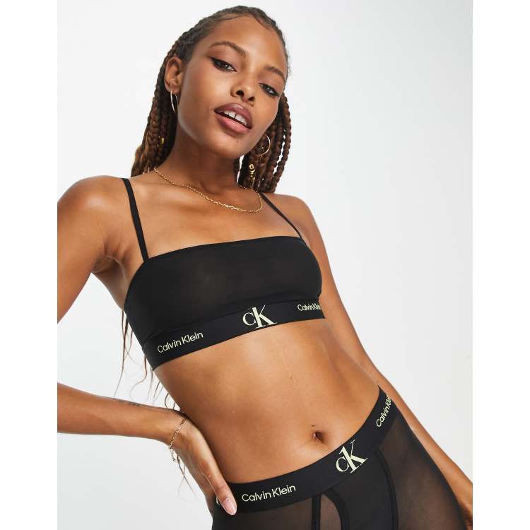 Calvin Klein Heart Mesh Triangle Unlined Bralette in Black