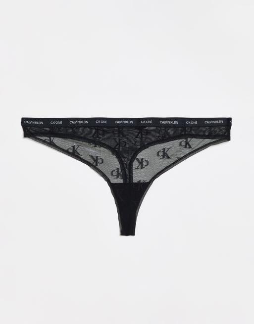 Calvin Klein CK One Plus logo mesh thong in black