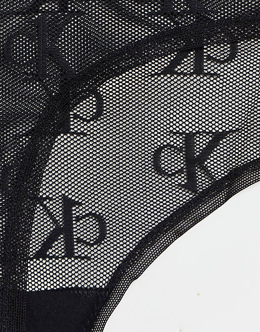 Calvin Klein CK One Plus logo mesh thong in black | ASOS