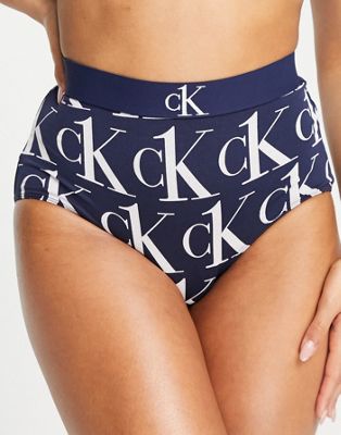 Calvin Klein CK One Plush high waist logo brief in blue logo print