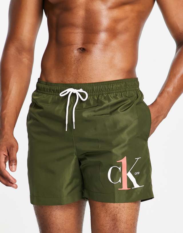 Calvin Klein CK One polyester swim shorts in khaki