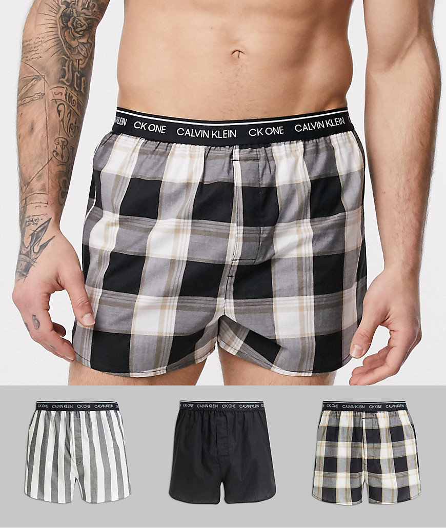 Calvin Klein - CK One - Set van 3 slim-fit geweven boxershorts-Zwart
