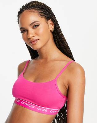 Calvin Klein Womens Party Pink Ck One Cotton-blend Logo-print Bralette L In Pink