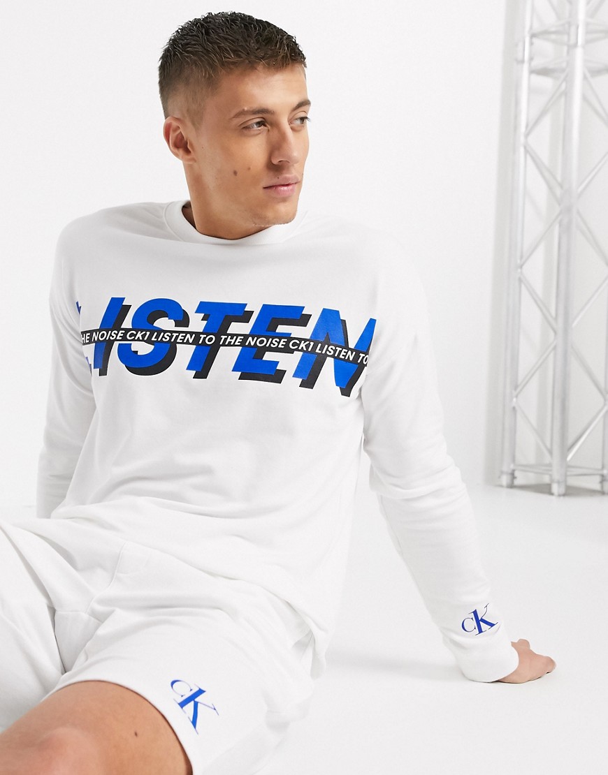 Calvin Klein - CK One - Zwaar lounge sweatshirt met tekstprint in wit SUIT 4 combi-set