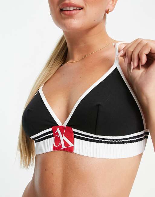 Calvin Klein - CK - Reggiseno a triangolo non foderato nero e bianco