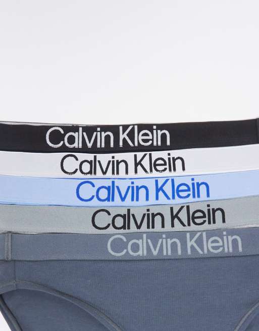 Calvin Klein - CK - Set van 5 katoenen bikinislips in zwart/grijs/wit/blauw, 2 van 3