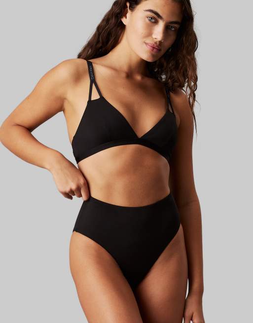 Calvin Klein - CK Split Elastic - Bas de bikini à taille haute - Noir