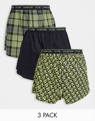 Calvin Klein CK1 3 pack woven print boxers in yellow/black