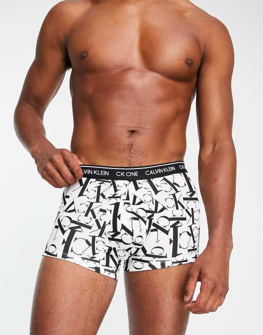 Calvin Klein CK1 all over print cotton trunks in white
